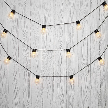 Лофт-гирлянда светодиодная 5 м, черный ПВХ, 20 LED, теплое белое свечение NEON-NIGHT    303-066