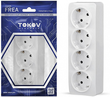 Розетка 4м о/у с/з 16А Frea IP20 бел. TOKOV TKE-FR-R4Z-C01