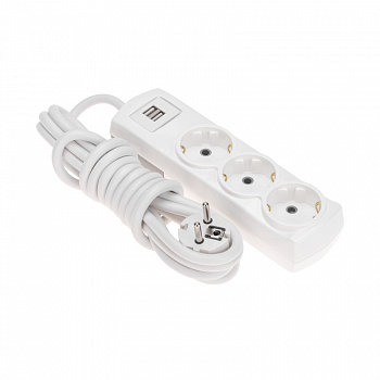 Удлинитель  на 3 розетки   3м с\з ПВС 3х1,5, 2USB белый REXANT 13-4110
