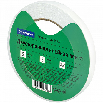 Скотч двусторонний 12*5м OfficeSpace, на вспененной основе, 1мм