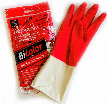 Перчатки латексные с напылением BiColor красно-белые 